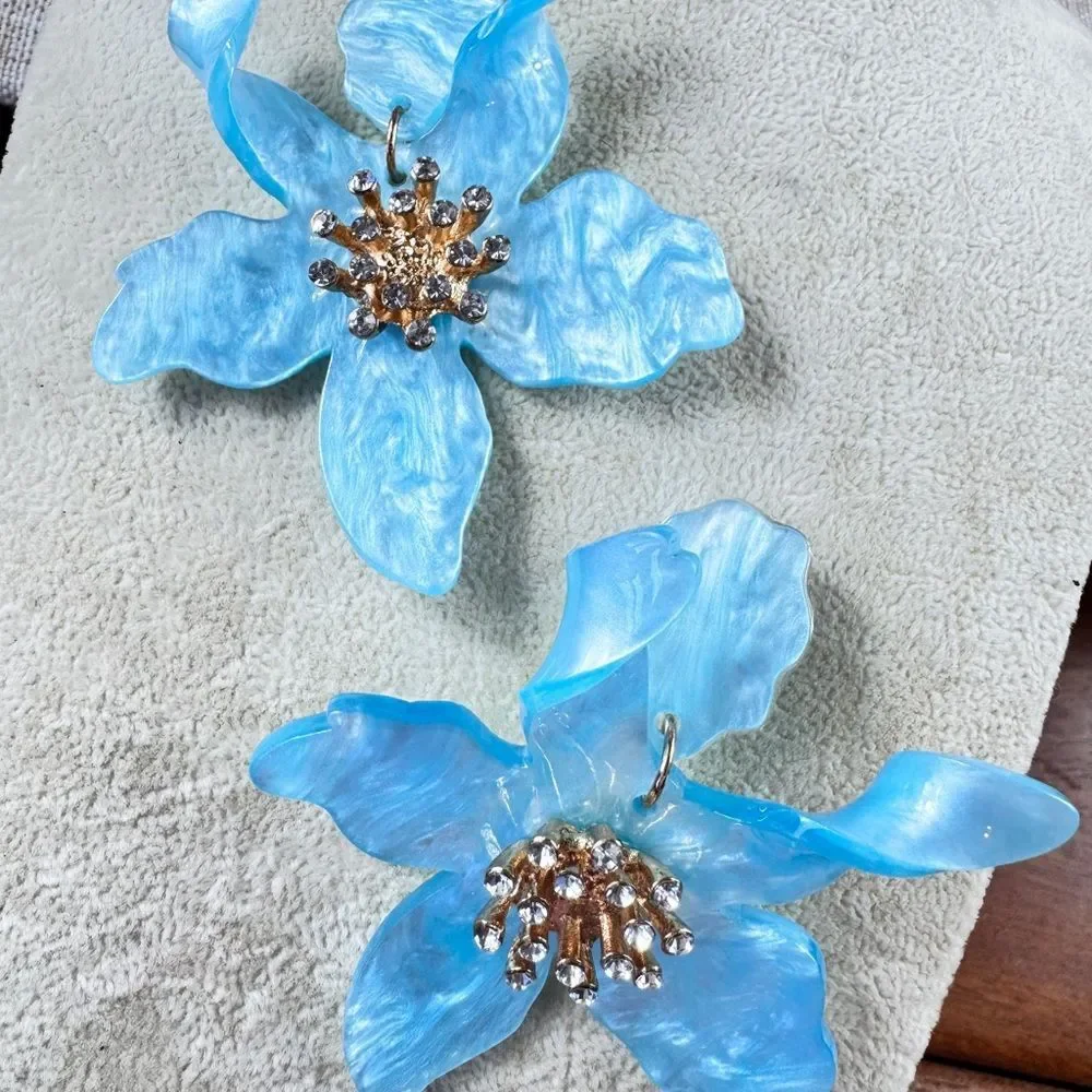 Zara Blue Floral Drop Earrings